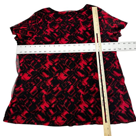 212 Collection Tiered Blouse Plus 1X Red Black Short Sleeve Y2K Vamp Whimsigoth - Picture 4 of 8